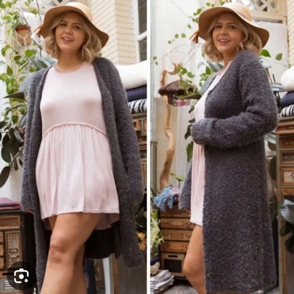 POL, Purple/grey Long,‎ Midi,cardigan Sweater. sz.m